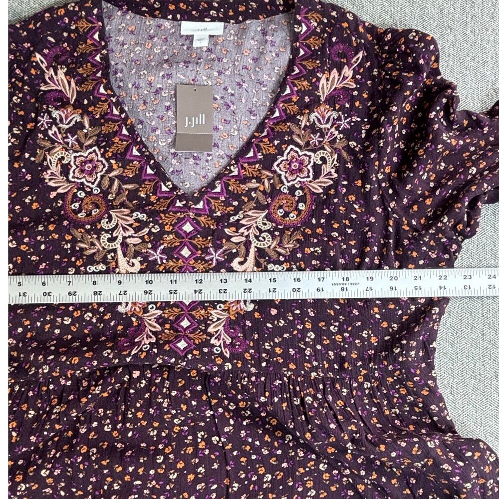 NWT J Jill Sz L Dress Burgundy Floral Boho Cottagecore Coastal Prarie New - Picture 6 of 10